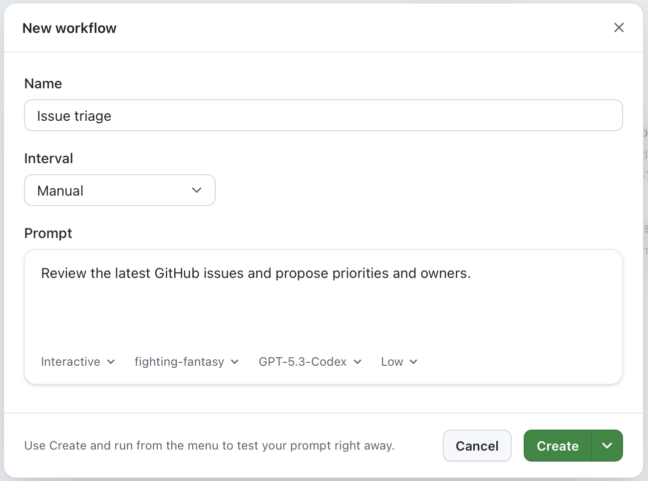 Screenshot of the GitHub app showing a workflow setup screen