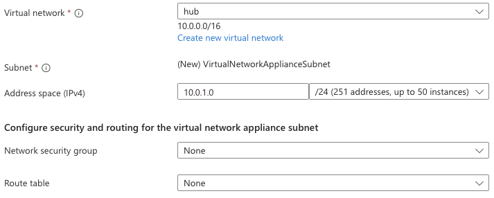 Hub virtual network settings