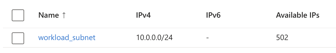 Screen shot of workload subnet with two prefixes